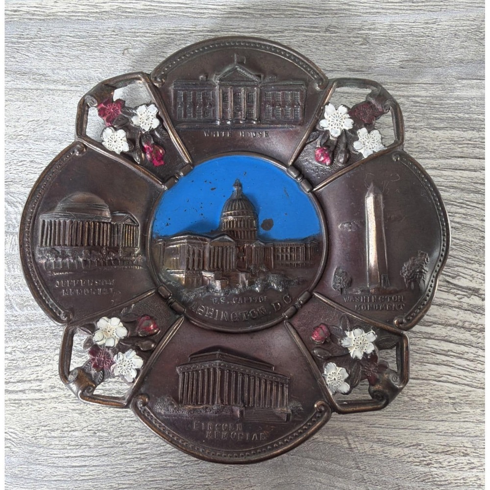 Vtg 3D Washington DC Souvenir Trinket Metal Tray Dish Ashtray White House 5.5"